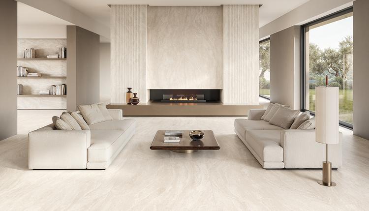 Dual Travertine | Emilceramica Porcelain Stoneware Emil Dualtravertine Stone Living Room White Poro Aperto,white Poro Chiuso,white Roma Magna Gallery Image | Emilceramica