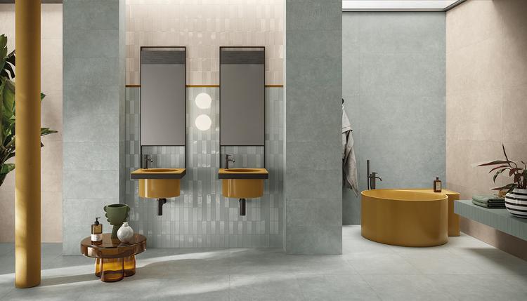 Sixty | Emilceramica Porcelain Stoneware Emil Sixty Brick Bathroom Sabbia Fondo,salvia Fondo Gallery Image | Emilceramica