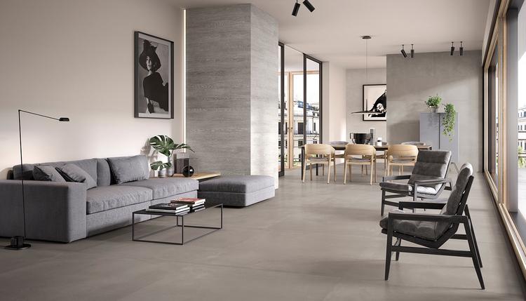 Tr3nd | Emilceramica Porcelain Stoneware Ergon Tr3nd Wood,concrete Living Room Smoke Concrete,smoke Wood,grey Concrete Gallery Image | Emilceramica