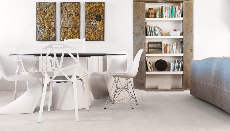 Gesso | Emilceramica Porcelain Stoneware Provenza Gesso Stone Living Room Natural White Gallery Image | Emilceramica