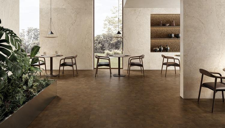 W-Circles | Emilceramica Porcelain Stoneware Provenza W-circles Stone,wood Restaurant Beige Variée,wenge' Fondo Gallery Image | Emilceramica