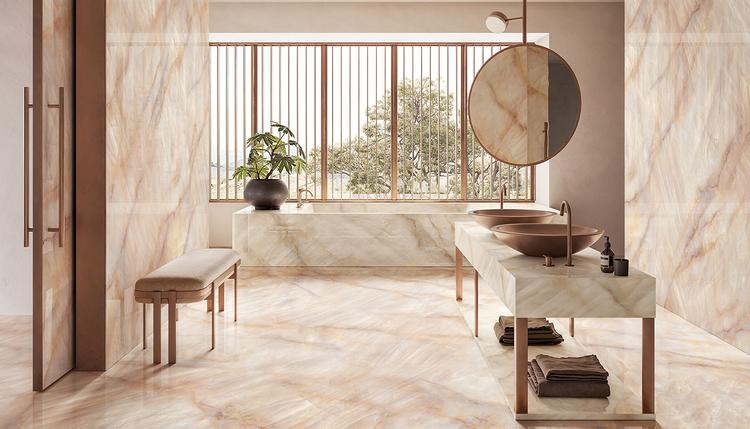 Tele di Marmo Crystal | Emilceramica Porcelain Stoneware Emil Tele Di Marmo Crystal Marble Bathroom Extra Ivory Extra,extra Pink Extra Gallery Image | Emilceramica