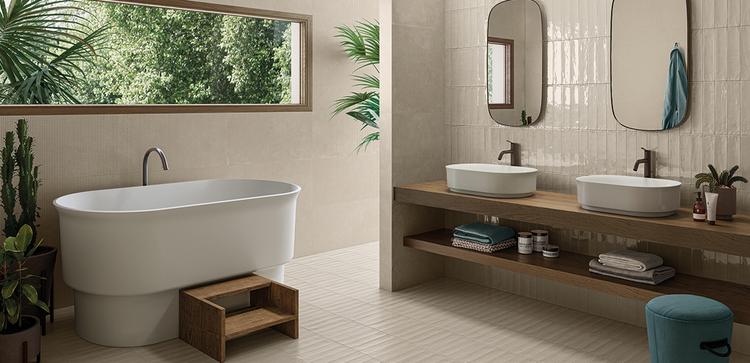 Totalook | Emilceramica Porcelain Stoneware Emil Totalook Brick Bathroom Sabbia Majolica Lux,sabbia Majolica Matt Gallery Image | Emilceramica